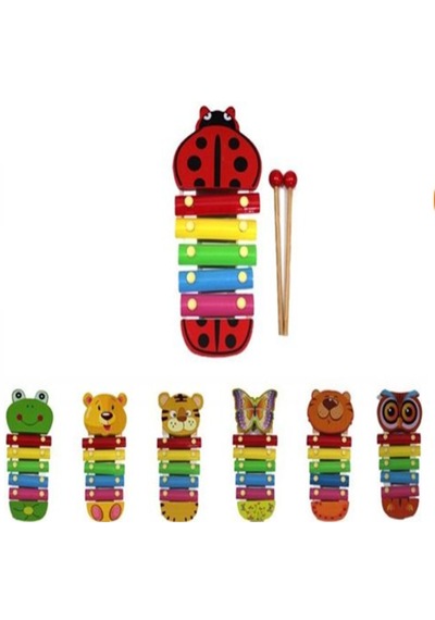 Eğitici Ahşap Ksilefon 5 Notalı Hayvan Figürlü Müzik Aleti Renkli Ahşap Selefon Oyuncak