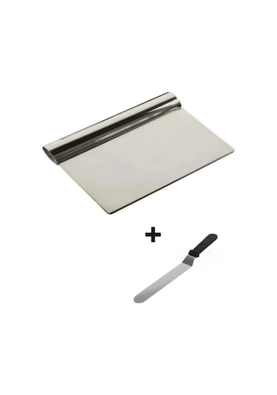 2li Set Hamur Şekillendirici Eğik Pasta Spatulası +metal Hamur Kesici Kazıyıcı Spatula Sarı