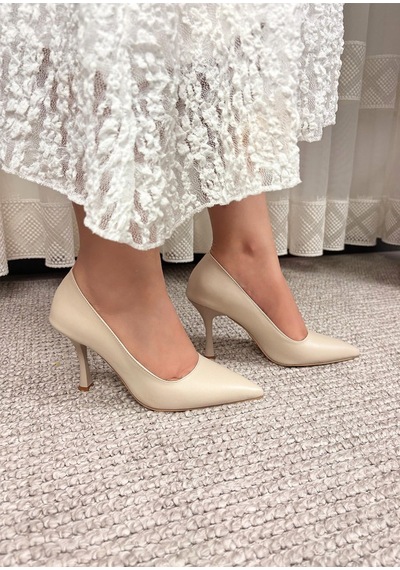 Asmi Shoes Kadın Vita Bej Deri İnce Topuklu 9 Cm Stiletto Bej
