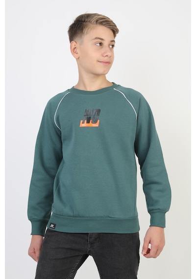 No Baskılı Kapşonsuz Rahat Erkek Çocuk Sweatshirt-90832 Yeşil