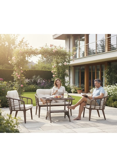 Tu Tienda Kartepe 2 1 1 Rattan Bahçe Balkon Takimi,kahve Rattan/krem Kumaş Krem