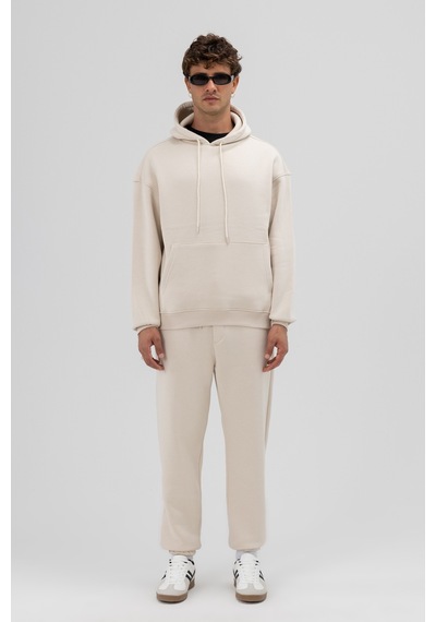 Vamos Basic Oversize Kapüşonlu Sweatshirt Taş