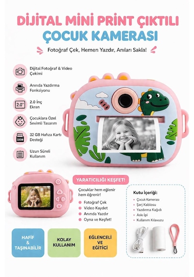 Cmr97 Çocuk Dijital Mini Kamera 1080p Hd 2.4 İnç Ekran Fotorğraf Video Oyun Müzik Usb Şarj Termal Resim Kağıt Baskılı Yazıcı Kamera Video Makinesi Print Kamera Yeşil