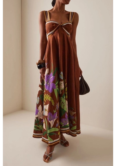 Asprinfashion Kadın İthal Keten Dijital Baskılı Askılı Maxi Elbise Yazlık Çiçek Desenli Uzun Elbise Kahverengi Asprinfashion Kadın İthal Keten Dijital Baskılı Askılı Maxi Elbise Yazlık Çiçek Desenli Uzun Elbise Kahverengi