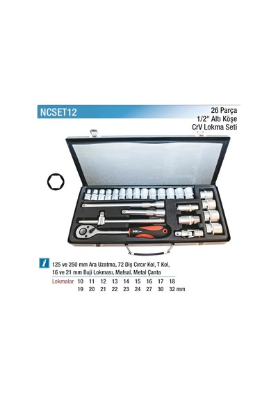 Nt Tools 26 Parça 1/2" Altıköşe Lokma Seti Ncset12