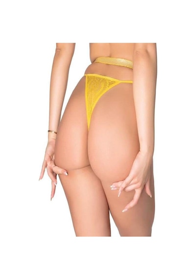 Majeur Closet Sarı Zincir Aksesuarlı Dantelli String Tanga
