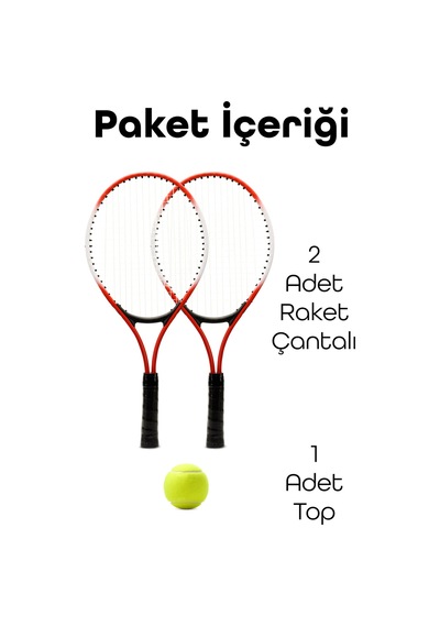 3lü Set Deluxe 21 İnç Çocuk Genç Tenis Raketi Seti Çantalı Çocuk Tennis L2 Grip 53 Cm Kırmızı 670