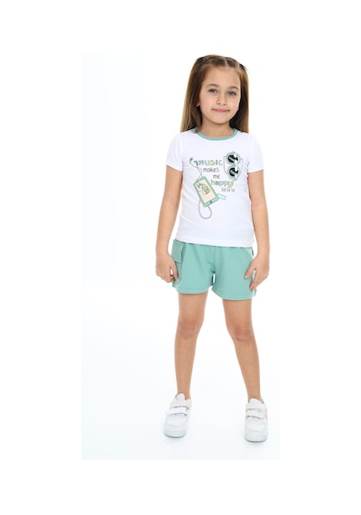 Toontoy Kids Toontoy Kız Çocuk Mucıs Makes Me Happy Baskılı Şortlu Takım Yeşil
