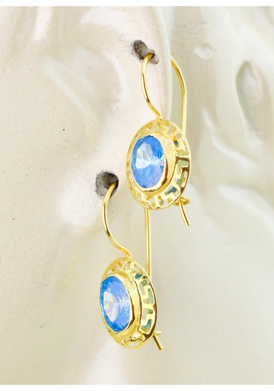 Mavi Topaz Küpe 14 Ayar-5655