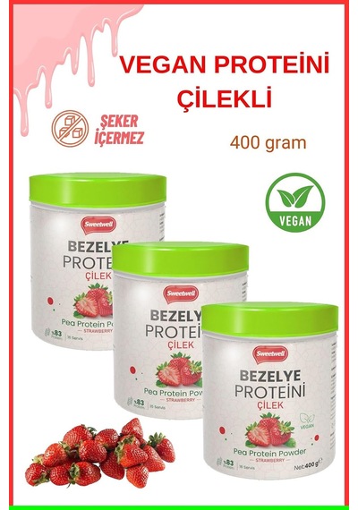 Çilek Aromalı Vegan Bezelye Proteini Tozu 400 Gr X 3 Adet -%83 Protein Içerir Pae Protein Powder Ahududu
