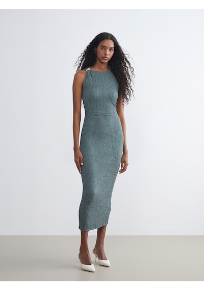 Lcw Vision Yeşil Bisiklet Yaka Büzgülü Bodycon Elbise