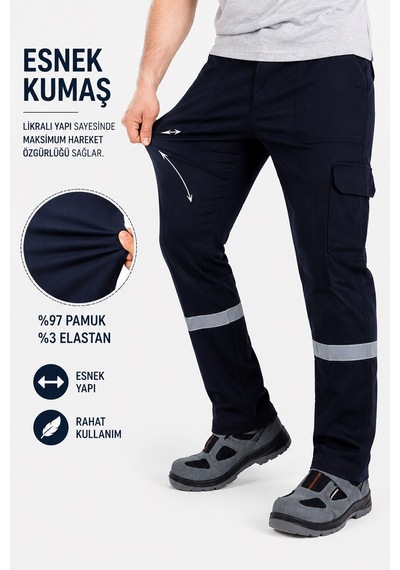 Likralı Kargo Cep İş Pantolonu Lacivert