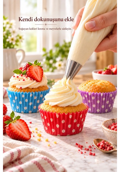 500 Adet Kağıt Muffin Kalıbı Cupcake Kek Kapsülü Desenli Puantiyeli Tek Kullanımlık Tatlı Sunum Kab Çok Renkli
