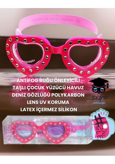 Antifog Buğu Önleyicili Taşlı Çocuk Yüzücü Havuz Deniz Gözlüğü Polykarbon Lens Uv Koruma