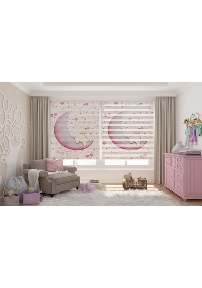 Pembe Ay Dede Dijital Baskı Piliseli Zebra Stor Perde