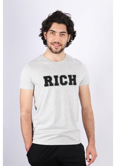 Rich Erkek Nakış Baskılı T-shirt Gri