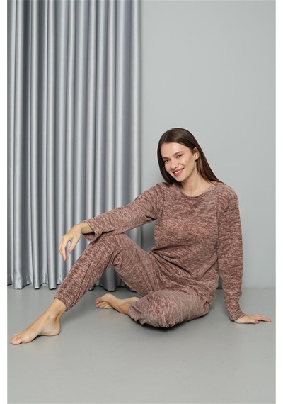 Akbeniz Welsoft Polar Kadın Pijama Takımı 8519 - L Sütlü Kahverengi