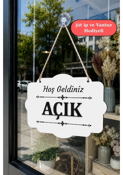 Çift Taraflı Mdfahşap Dükkan & Mağaza Kapı Yönlendirme Tabelası - Beyaz