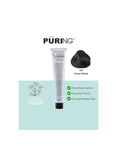 Puring Flory Color Papatya Özlü Amonyaksız Saç Boyası Koyu Kahverengi 100 ML 3.0 Koyu Kahve