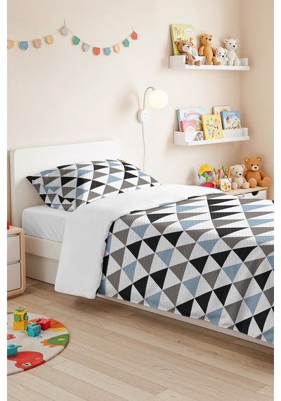Mavi Geometrik Genç Odası Tek Kişilik Pike Takımı - Gri Modern 160x220 Cm Kapitone Yatak Örtüsü Mumlu Gölge Masalı
