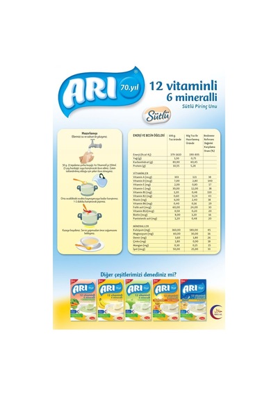 Arı Mama Pirinç Unu 200gr Sütlü 12 Vitaminli 6 Mineralli 2 Li Set