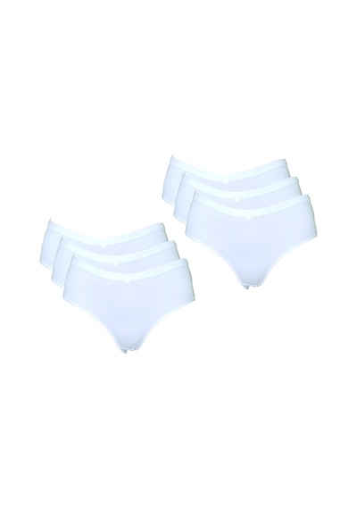 Bennur Kadın Beyaz Ribana Bato Geniş Kalıp Külot Ekonomik Paket 6'lı Beyaz