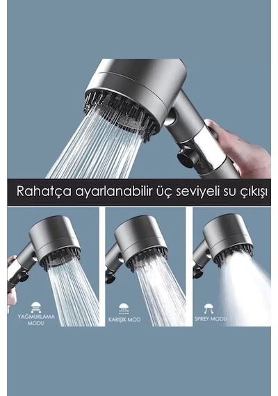 Turbo Fan Pervaneli 5 Fonksiyonlu Su Tasarruflu Duş Başlığı El Tipi Yüksek Basınçlı Duş Başlığ Diğer