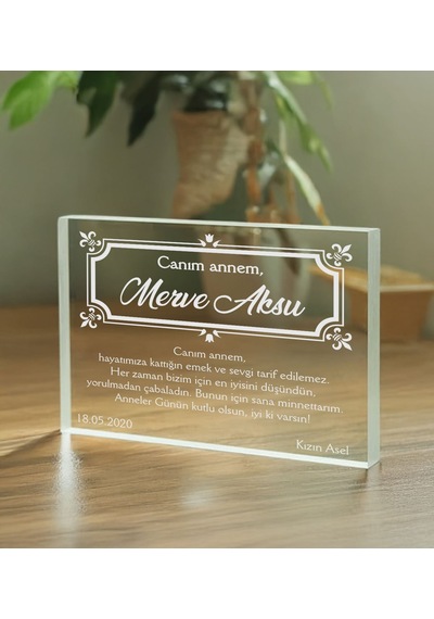 Bk Gift Kişiye Özel Canım Annem Mesajlı Akrilik Plaket-1, 8 Mart Kadınlar Günü, Anneye Hediye, Anneler Günü