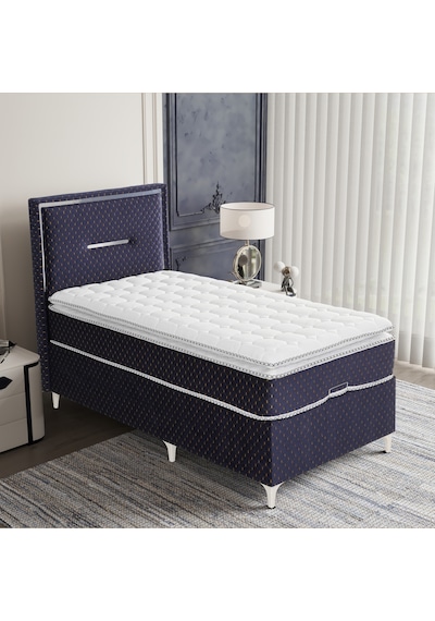 Lina Lacivert Tek Kişilik Sandıklı Baza + Ortopedik Pedli Yatak + Klapalı Başlık 3 Lü Set Konuma Özel Teslimat 90 x 190 CM