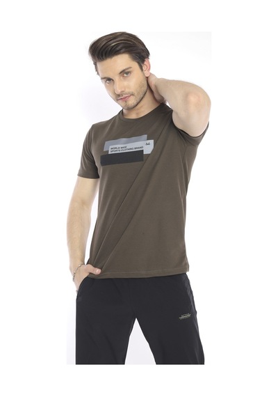 Escetic Erkek Spor Haki Bisiklet Yaka Slim Fit T-Shirt-3355 Haki