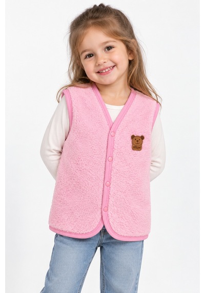 Beniizle Ayıcık Detaylı Unisex Peluş Yelek Pembe