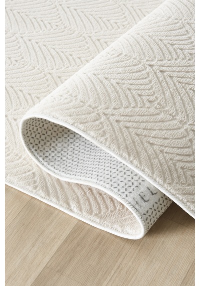 Raschel Carpet Premium Yıkanabilir Leke Tutmaz Yaprak Emboss Krem Mutfak Halısı Özel Seri Kaymaz Taban Halı Krem