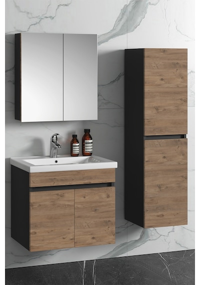 Çiğdem 55+35 Cm Antrasit Gri Mat- Atlantik Çam Mdf Seramik Lavabo Antrasit - Atlantik Çam