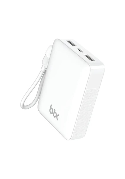 Bix Pb116 10000mah Pd20w Hızlı Şarj Dahili Type-c Kablolu Mini Powerbank Led Ekranlı Type-c & Usb-a Beyaz