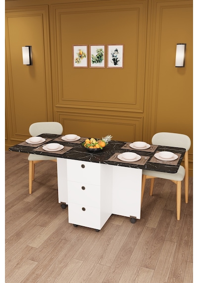 Asra Trend Katlanır Mutfak Yemek Çalışma Masası KM-30 %100 MDF Akıllı Masa Royal Mermer
