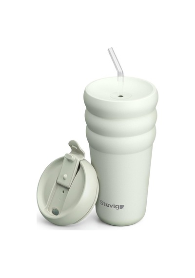 Stevig 3 Bubble Two-cap Straw Tumbler Çelik Termos 600 Mililitre Lightest Sky St-247 Çok Renkli