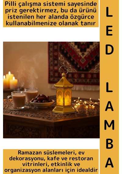 Ledışık Ramazan Masa Süsleme Hediyelik Dekoratif Osmanlı İslami Altıgen Kubbe Gold Pilli Led Lamba