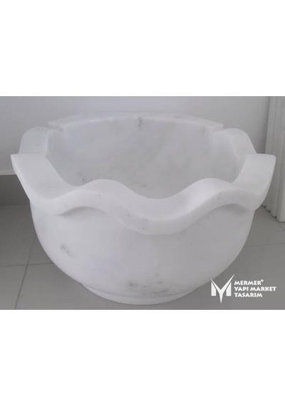Beyaz Mermer Fırfırlı Düz Kurna