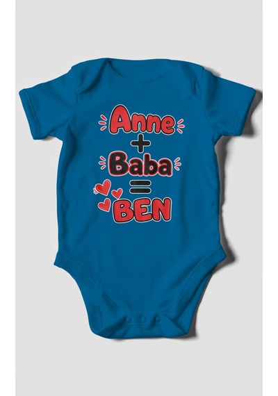 Morivokids Anne Ve Babaya Özel Kısa Kollu Bebek Body %100 Pamuk Koyu Mavi