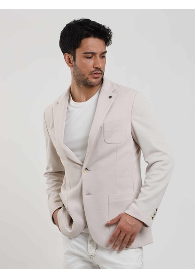 Dufy Krem Erkek Slim Fit Düz Mono Yaka Casual Ceket - 104445-krem Krem