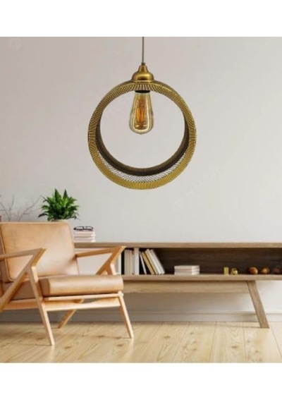 Eskitme Gold Endüstriyel Metal Hasır Tel Dairesel Model Hol Mutfak Tekli Sarkıt Avize Aydınlatma Çok Renkli