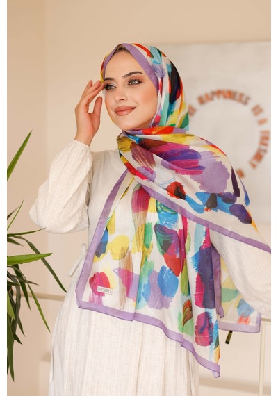 Mimiyum Nayf İpek Şal Pastel Desen - Lila