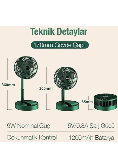 Şarjlı Masaüstü Vantilatör / Teleskopik Katlanabilir Fan / 3 Kade
