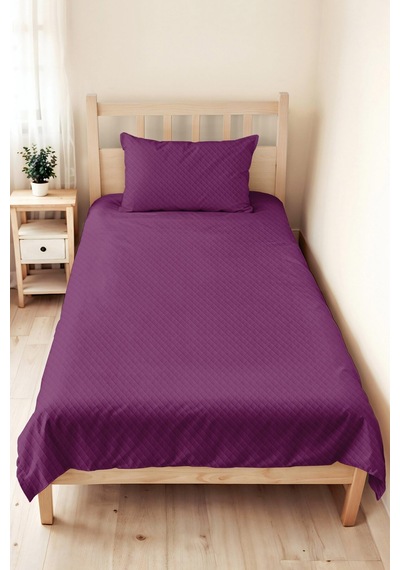 Mor Kapitone Genç Odası Tek Kişilik Pike Takımı - Düz Modern Mürdüm 160x220 Cm Kapitone Yatak Örtüsü Puslu Bulut Buharı