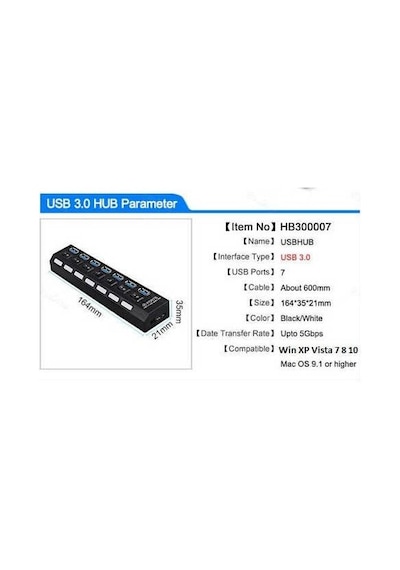 7 Port Usb 3.0 Çoklayıcı Çoğaltıcı Hub Çoklu Cihaz Çoklama Bilgisayar