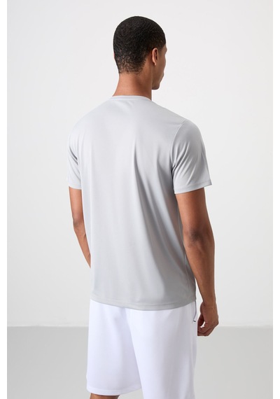 Tommy Life Gri Polyester Nefes Alan Dokulu İnce Esnek Standart Fit Erkek Performans T-shirt - 88385 Gri