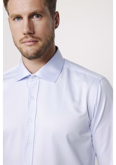 Tudors Modern Slim Fit Düz Saten Pamuklu Erkek Mavi Gömlek-25822-mavi Mavi