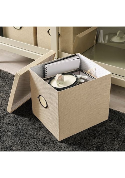 Ikea Kvarnvık Kapaklı Karton Saklama Kutusu 35 X 32 X 32 Cm Bej