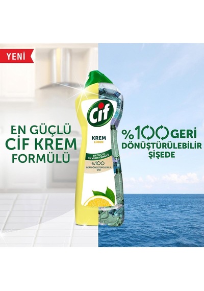 Cif Krem Yüzey Temizleyici Limon Kokulu Klor Boya Fosfat Paraben Içermez 750 Ml 4 Adet