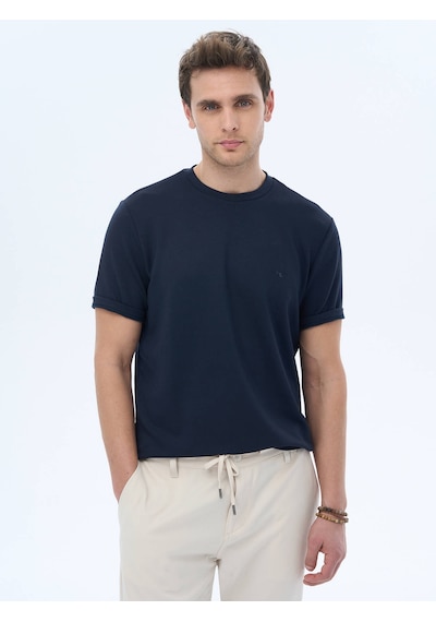 Kip Lacivert Düz Bisiklet Yaka T-shirt Çok Renkli